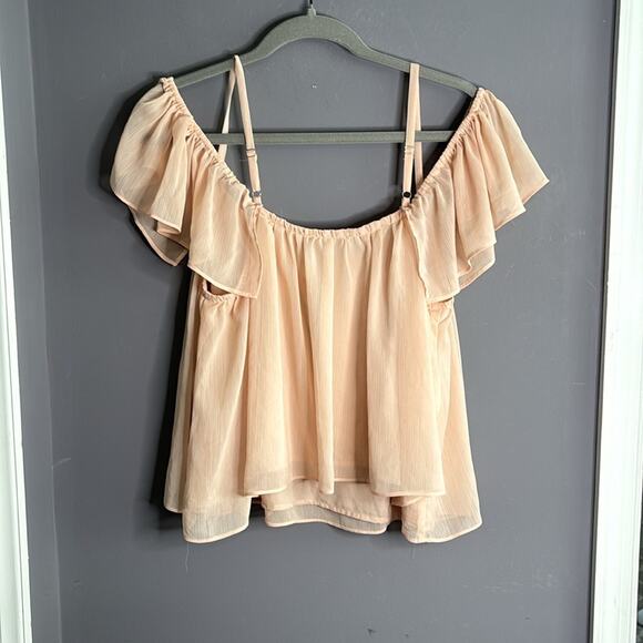 Lulu’s Pink Flowy Off Shoulder Top With Spaghetti Straps Size Medium - Picture 6 of 8